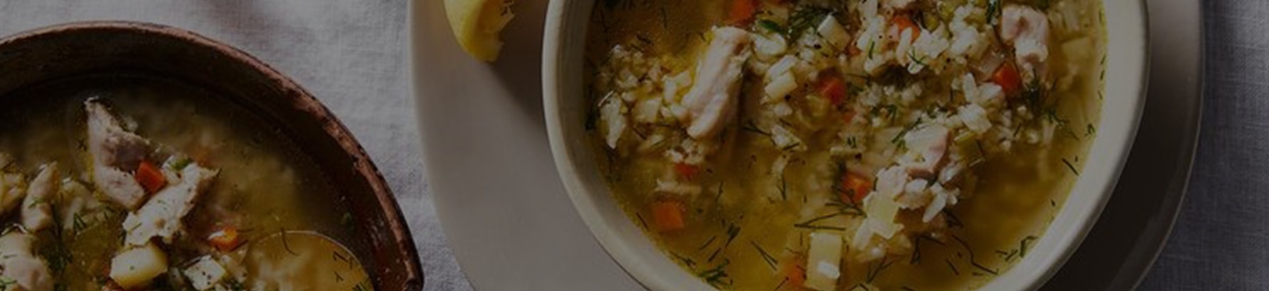 Sopa fácil de pollo y arroz con limón y eneldo - Cabecera